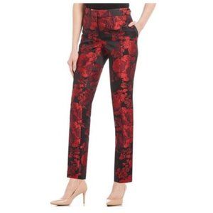 NWT Women’s Calvin Klein Red + Black Floral Print Jacquard Size 6 Suit Pants